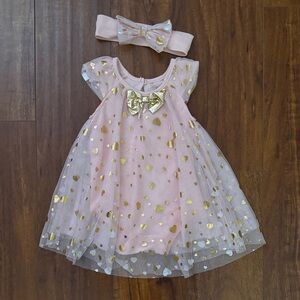 Baby Starters Pink and Gold Dress with Headband
